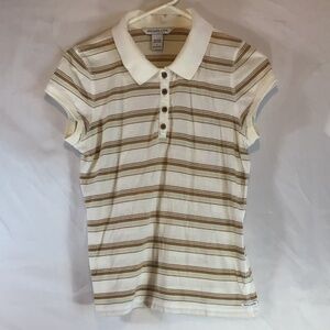 abercrombie & fitch women size Small striped polo tan cream y2k coastal classic
